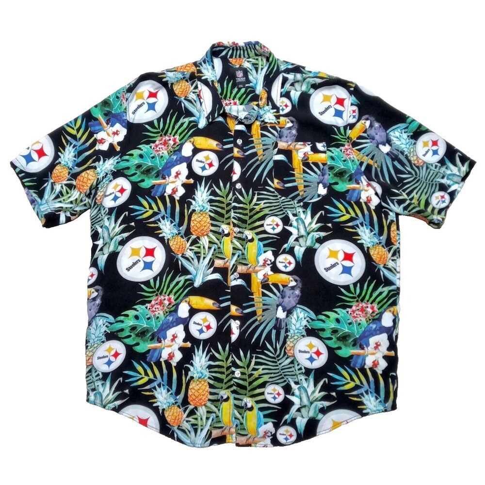 Pittsburgh Steelers Hawaiian Shirt Size 2XL NFL Parrot Pineapple Floral Vacation
